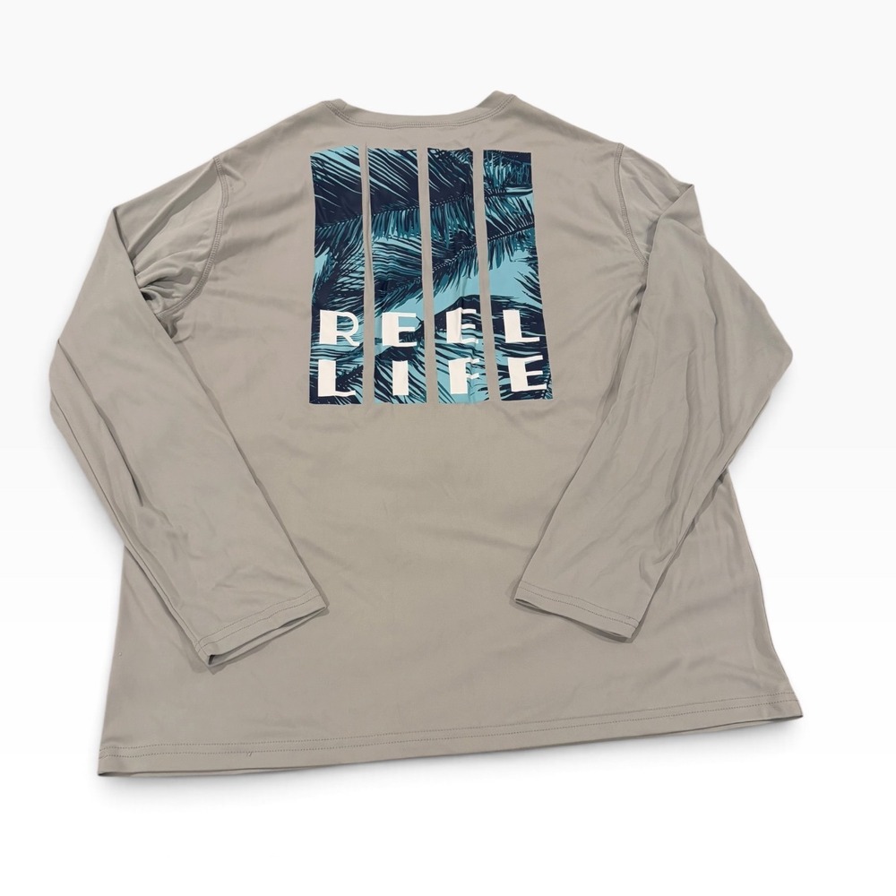 Reel Life Mens Large Gray Long Sleeve Performance Fishing Shirt Graphic Tee